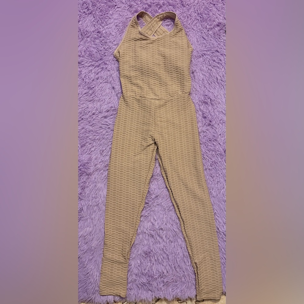 Elegant Beige Textured Jumpsuit